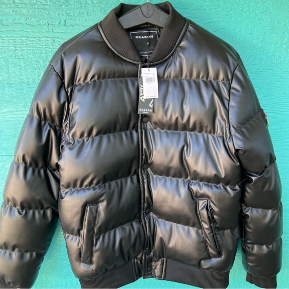 Reason Jackets & Blazers - SUPER PUFFER VEGAN FAUX LEATHER BOMBER JACKET SIZE LARGE NWT
